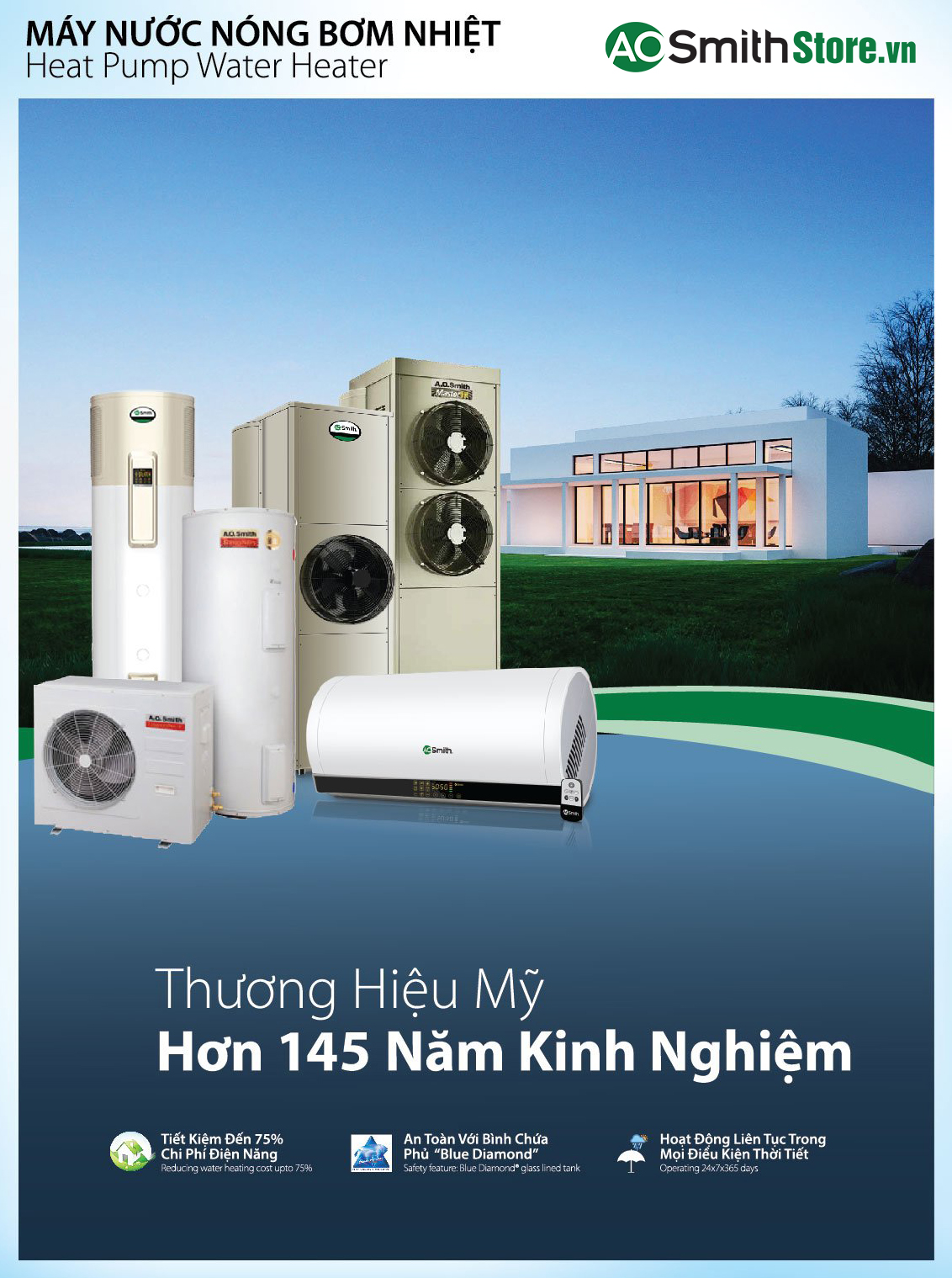 Máy nước nóng bơm nhiệt Aosmith HPA-80C1.5AE