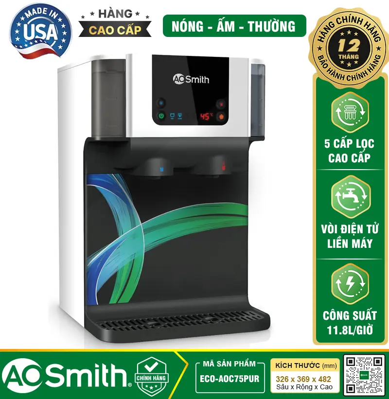 Máy lọc nước đặt bàn AOSMITH ROSS™ ECO-AOC75PUR