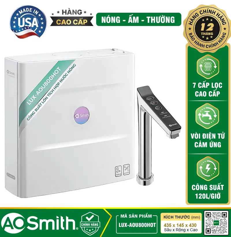 Máy lọc nước Aosmith LUX-AOU800HOT - A. O. Smith ROSS™ LUX-AOU800HOT