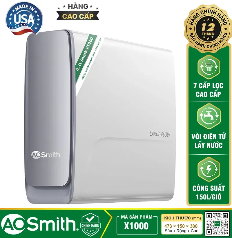 Máy Lọc Nước Đặt Gầm A. O. Smith X1000 - Máy Có Tuổi Thọ Lõi Cao Nhất